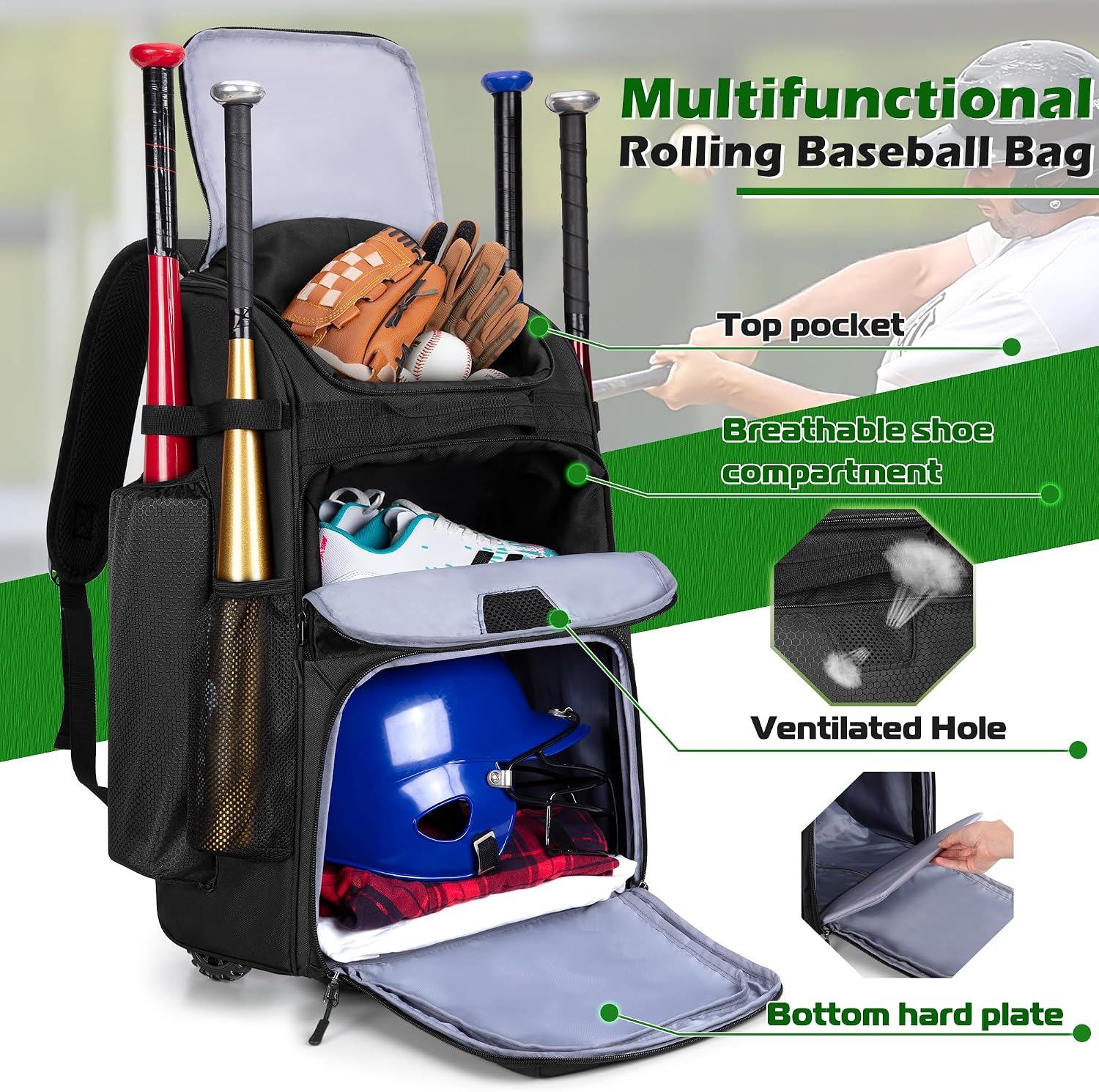 Mochila de béisbol con ruedas, - Sports Equipment Bag With Wheels reseña y precio